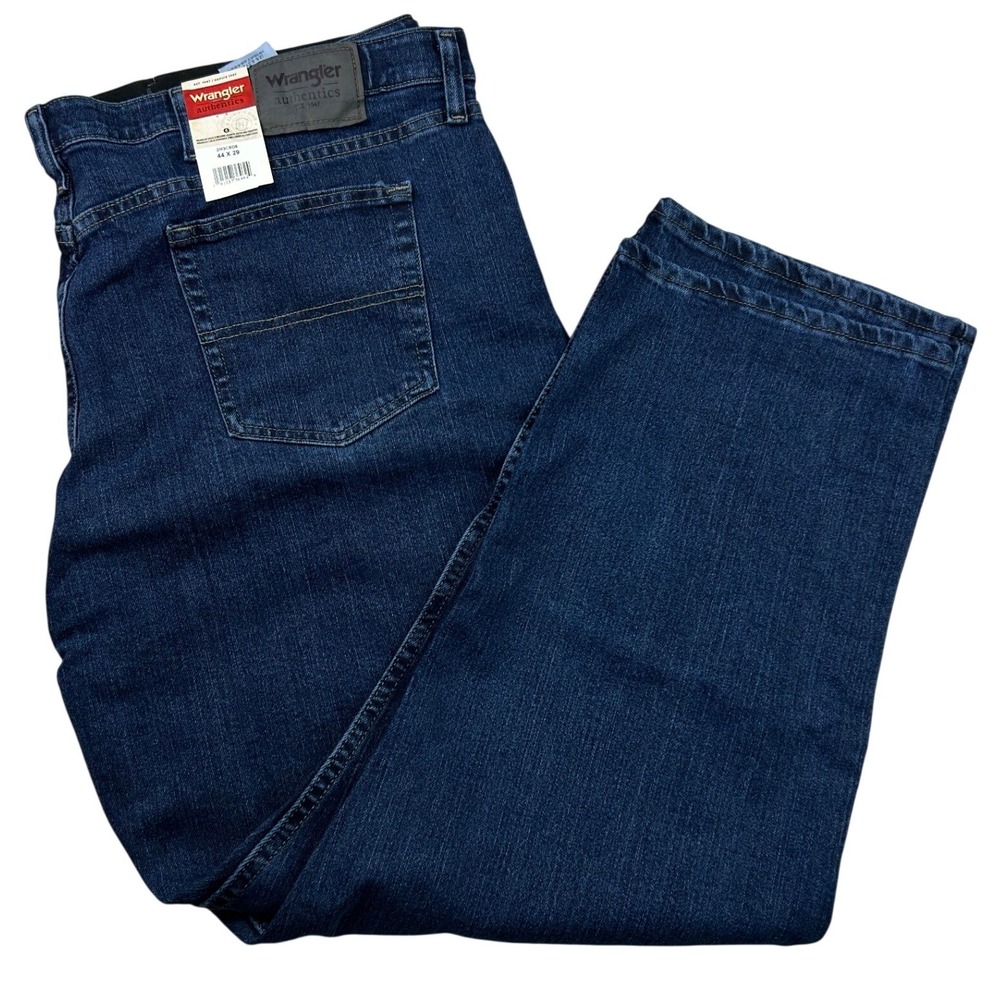 Wrangler Authentics Mens Jeans 44x29 Comfort Flex Dark Wash Regular Fit NEW